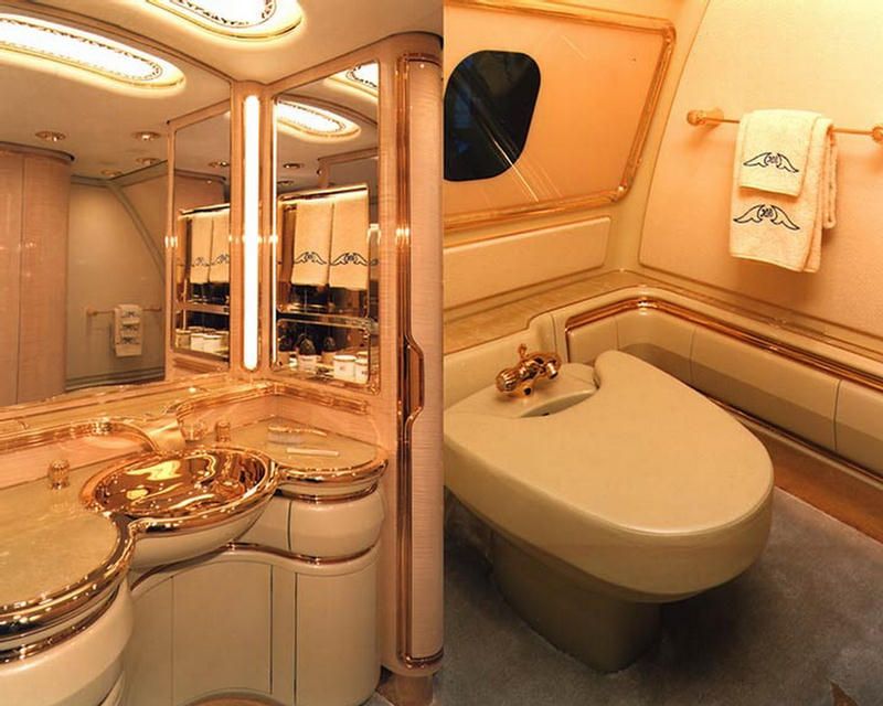 private jet golden bathroom