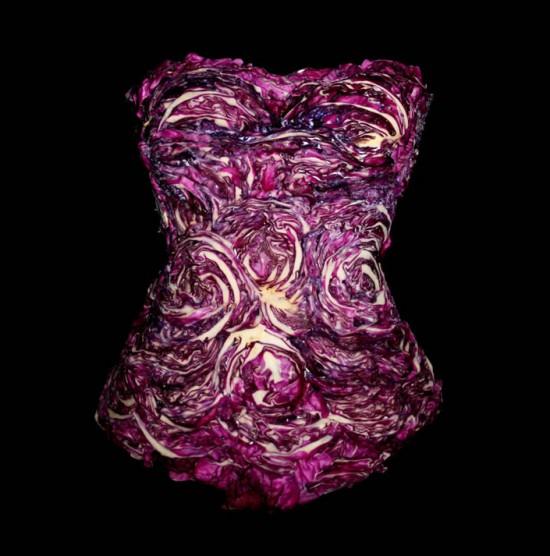 Dress made of food red cabbage