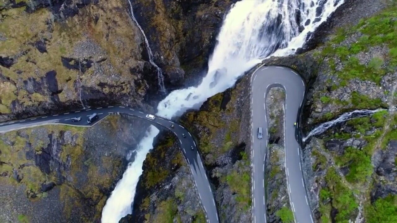 Langfossen fall aerial view