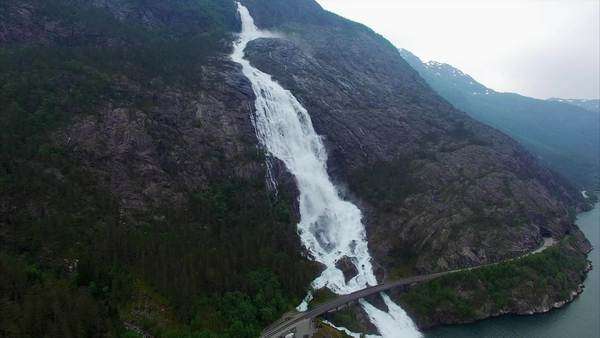 Langfossen falls aerial view