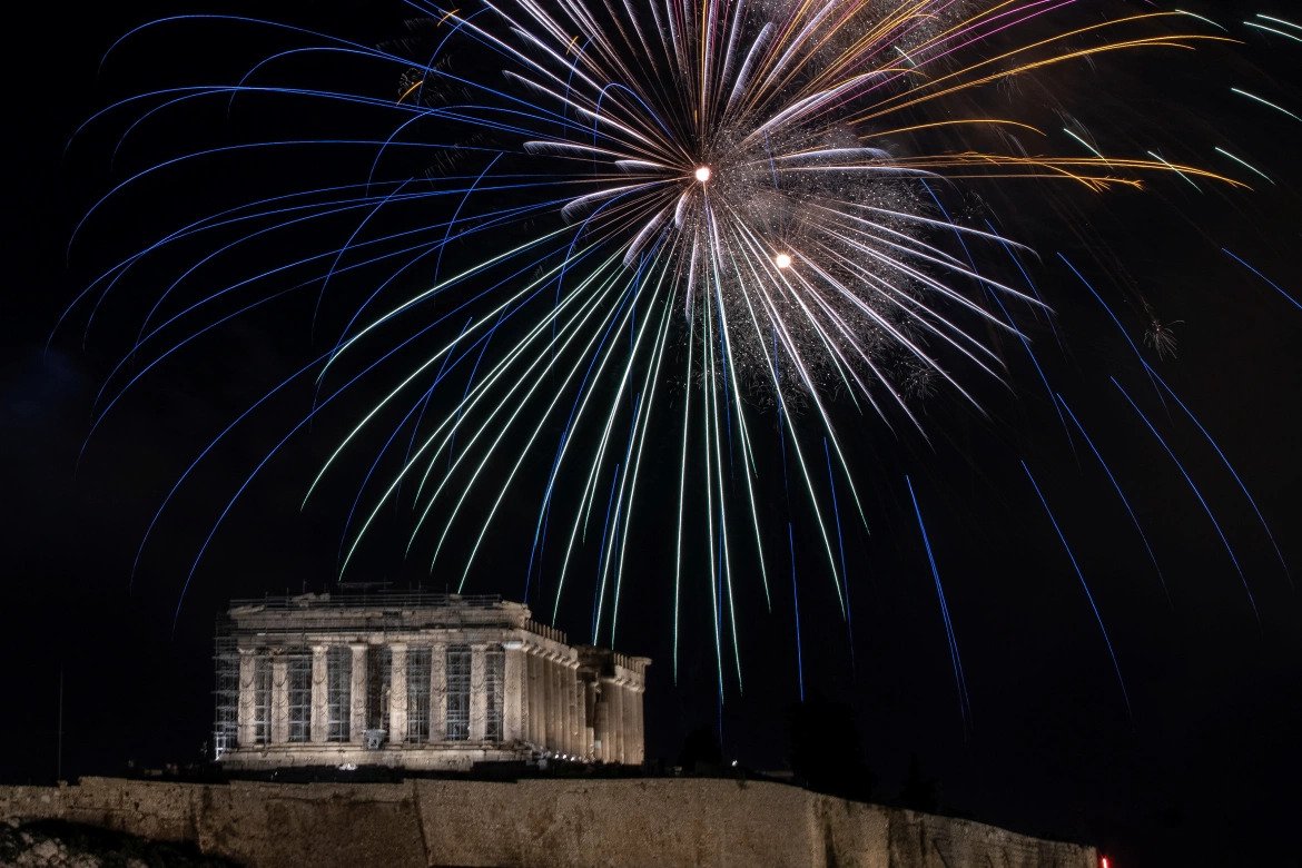 Athens Greece New year eve fireworks 2021